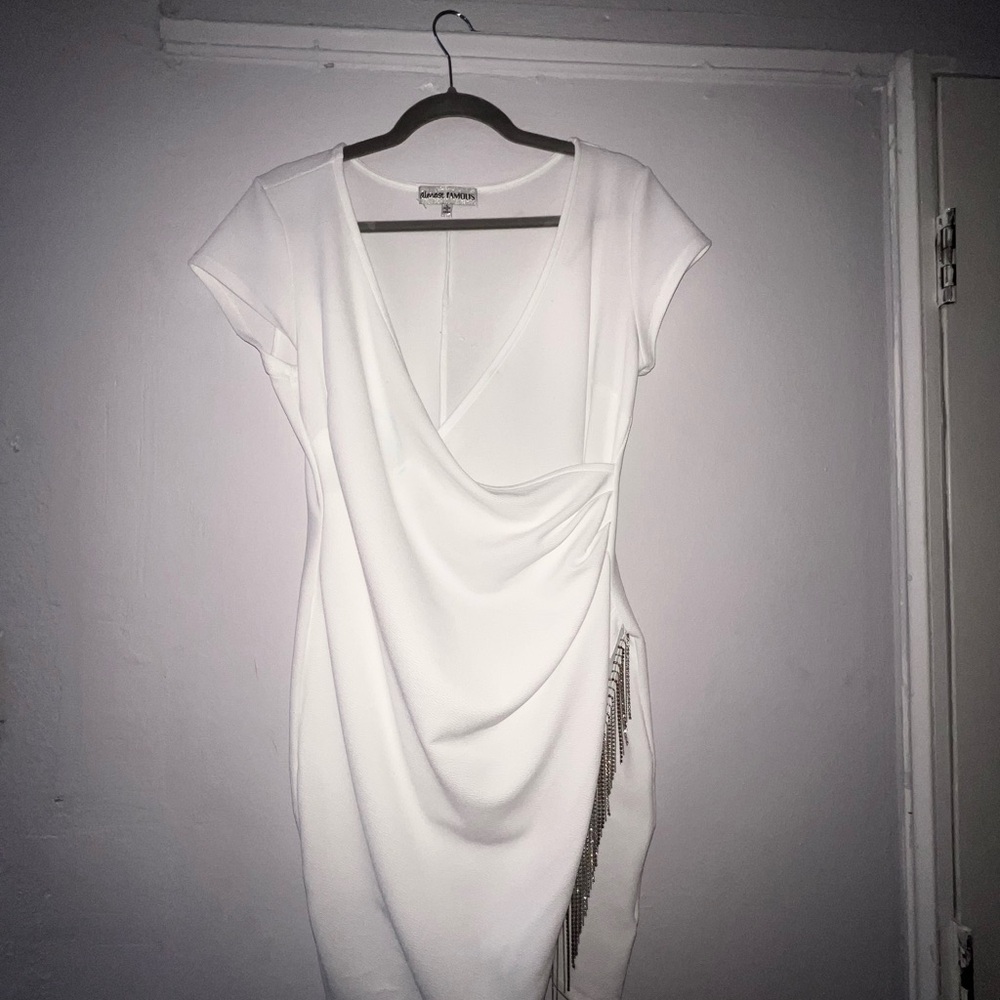 White Sparkly Draped Mini Dress